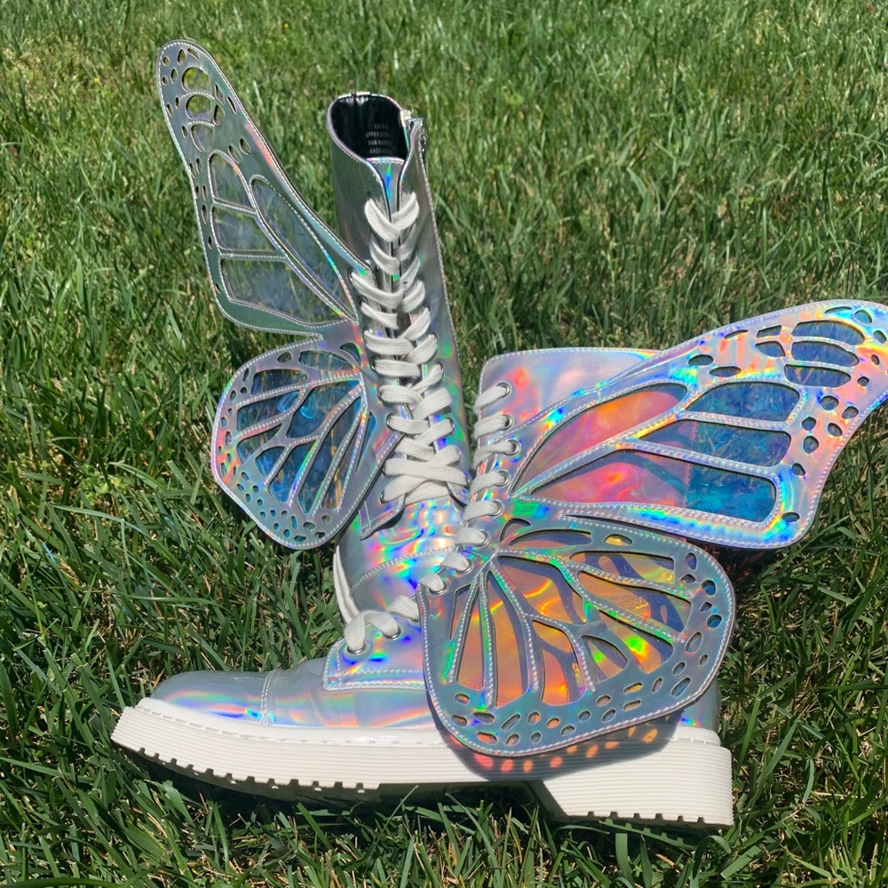 Club Exx and Dolls Kill Metamorph Holographic boot